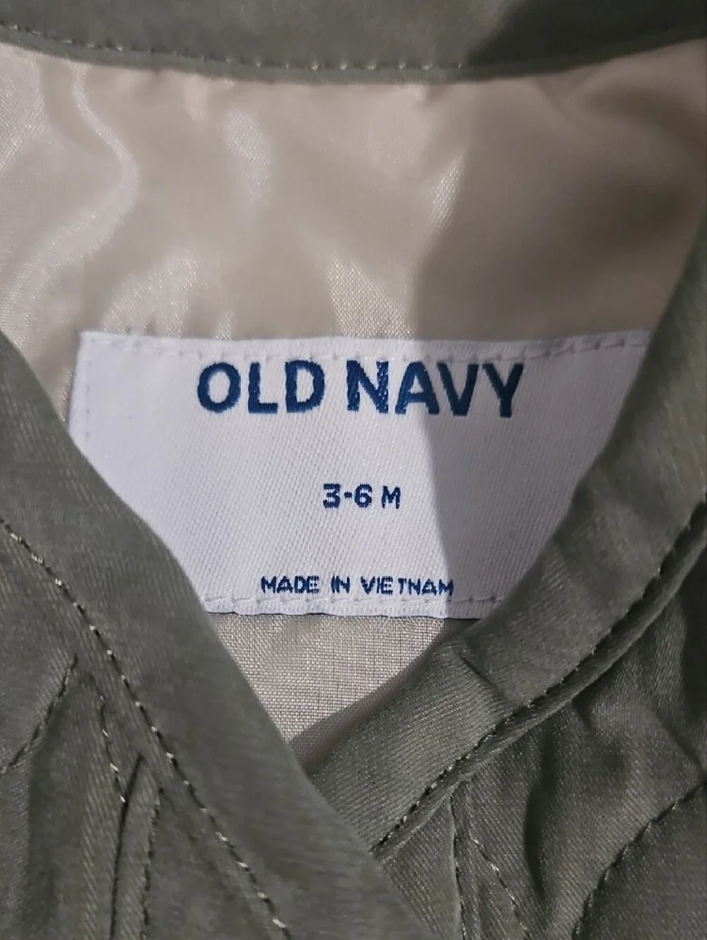 Old Navy Olive Green Quilted Snap-Front Kids Jacket Size 3-6 months